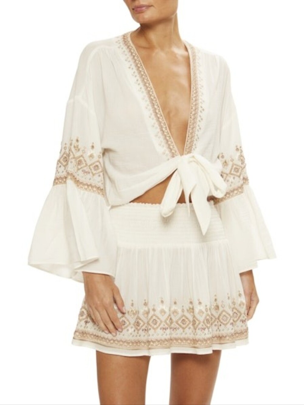 NWT Ramy Brook Madisyn Beaded Embroidered Boho Crop Top Coverup Xl MSRP $245 - Picture 2 of 8